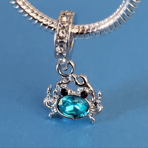 New! For Pandora Charm Bracelet Aqua Blue and Silver Color Crab Dangle Charm - Picture 1 of 8
